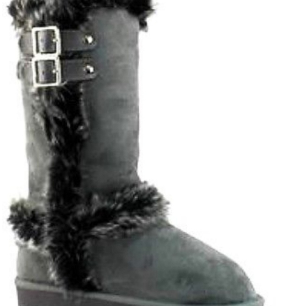 Faux Fur Double Buckle Boots Fashion Shoes